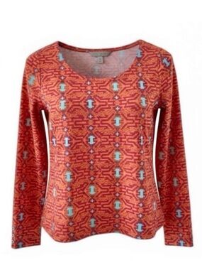 Ellie Kai Orange Geometric Print Boat Neck Long Sleeve Top Size 2